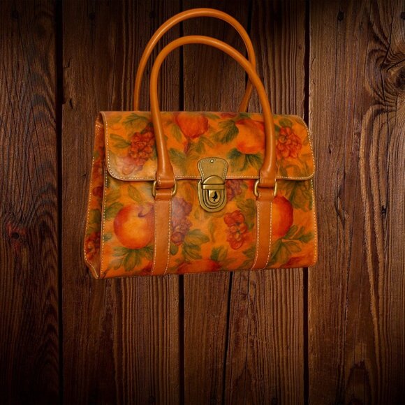 Patricia Nash Rare Fruit & Floral Leather Satchel – Hand-Painted Italian Leather - Picture 3 of 10